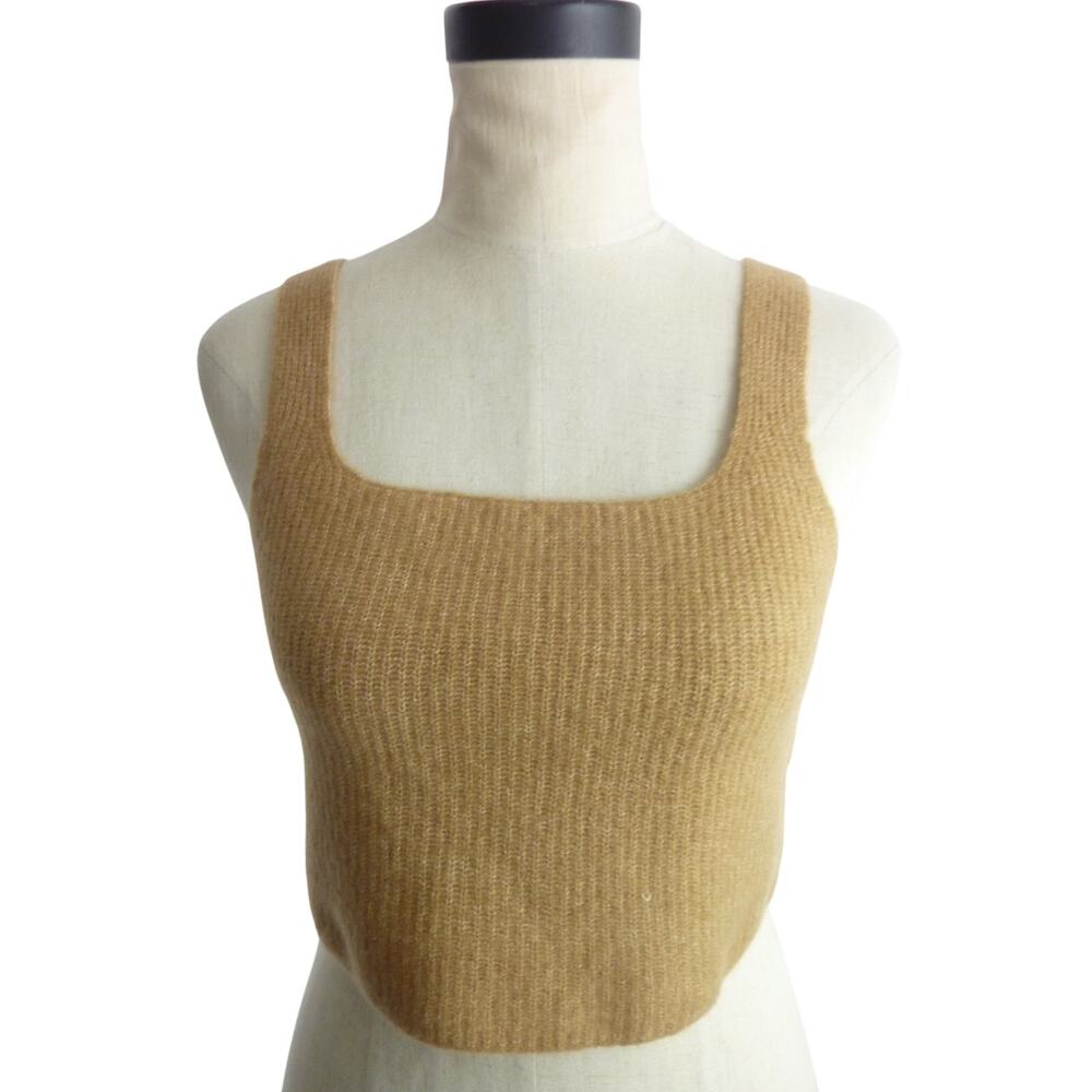 Everlane Cozy Stretch Crop Tank Camel Brown XL Square Neck Wool Yak Blend